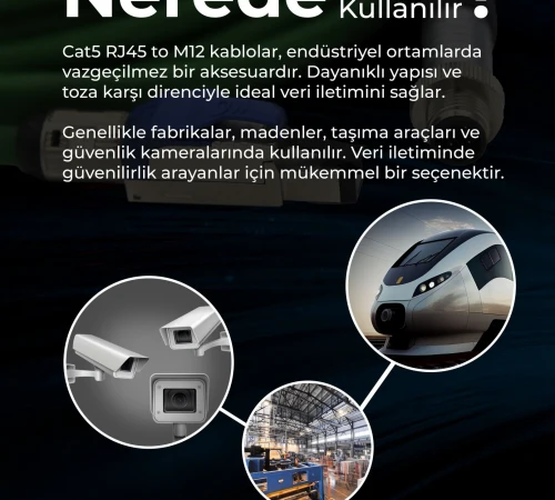 M12 4 Pin D Kod (Dişi&Erkek)-RJ45 Endüstriyel CAT5E/CAT6A/CAT7 Pur IP67 Ethernet Kabloları